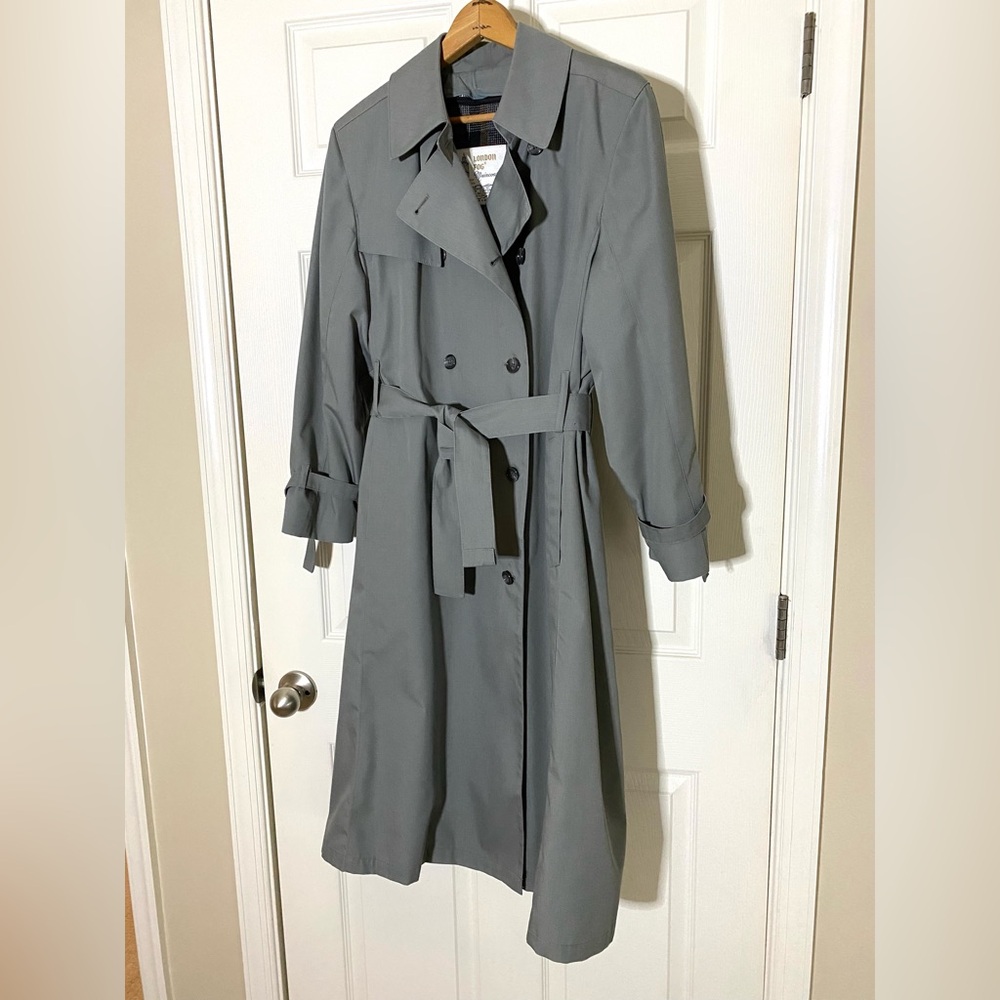 London Fog Sage Green-Grey Trench Coat